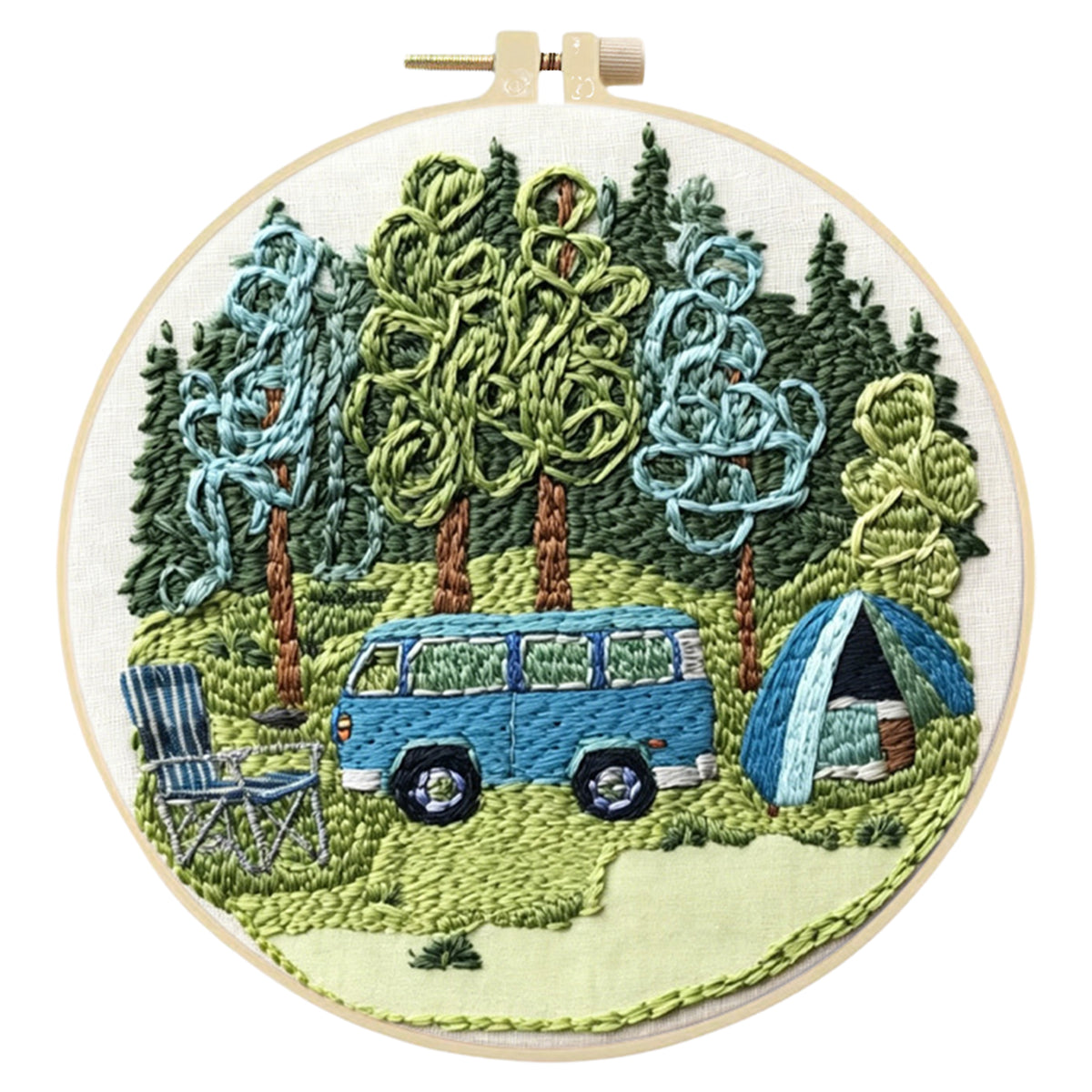 Wild Camping - DIY Embroidery Cross Stitch Kit with Pattern Cotton Threads Needles Hoop 30×30CM/11.81×11.81in