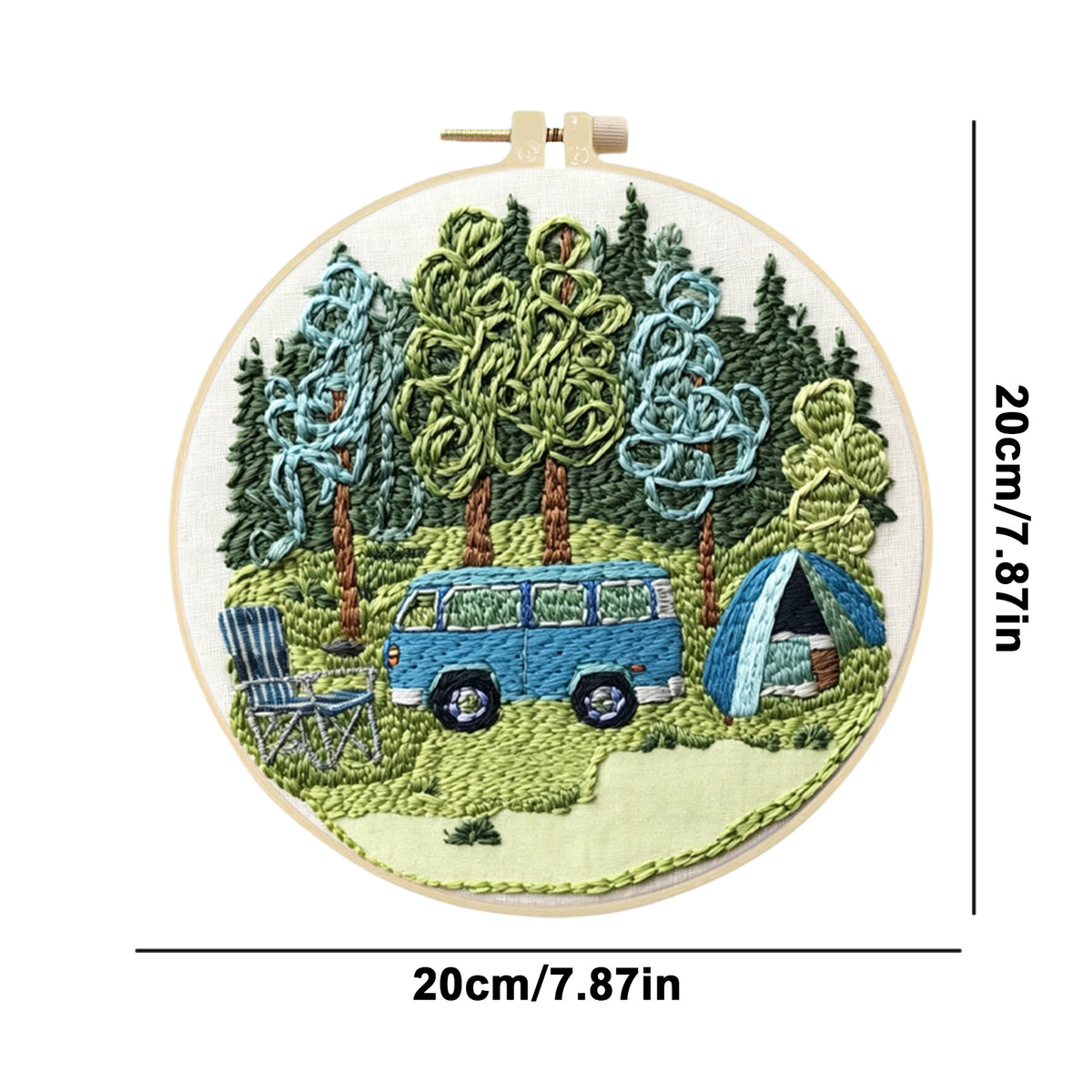 Wild Camping - DIY Embroidery Cross Stitch Kit with Pattern Cotton Threads Needles Hoop 30×30CM/11.81×11.81in