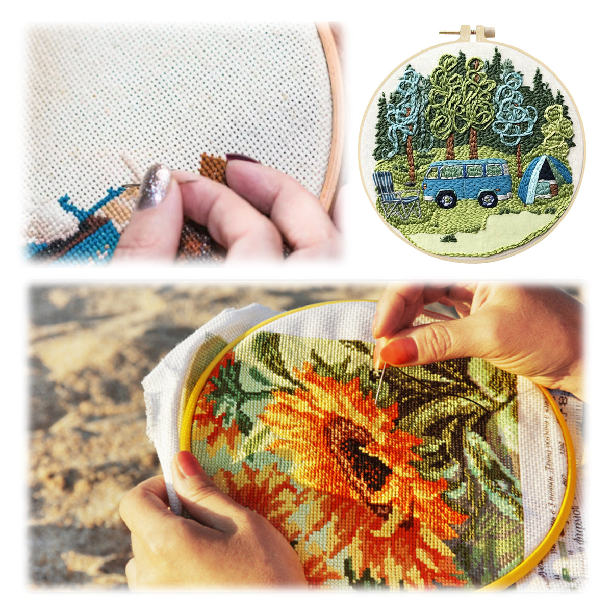 Wild Camping - DIY Embroidery Cross Stitch Kit with Pattern Cotton Threads Needles Hoop 30×30CM/11.81×11.81in