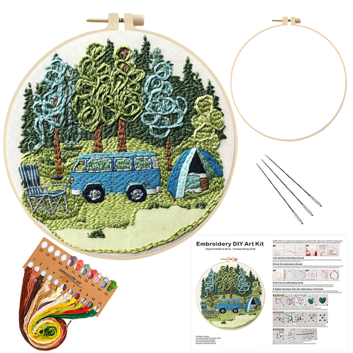 Wild Camping - DIY Embroidery Cross Stitch Kit with Pattern Cotton Threads Needles Hoop 30×30CM/11.81×11.81in