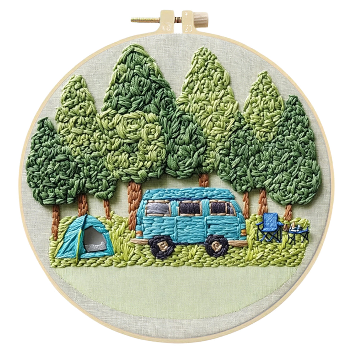 Pine Camp – DIY-Stickset für Kreuzstich mit Vorlage, Baumwollgarnen, Nadeln und Stickrahmen, 30 × 30 cm / 11,81 × 11,81 Zoll