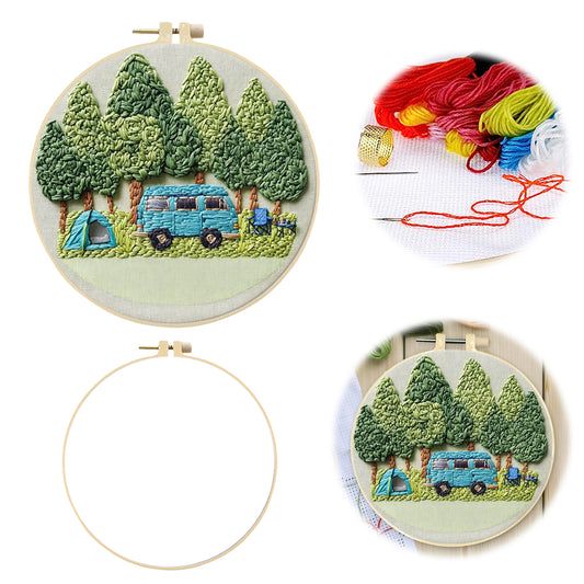 Pine Camp – DIY-Stickset für Kreuzstich mit Vorlage, Baumwollgarnen, Nadeln und Stickrahmen, 30 × 30 cm / 11,81 × 11,81 Zoll