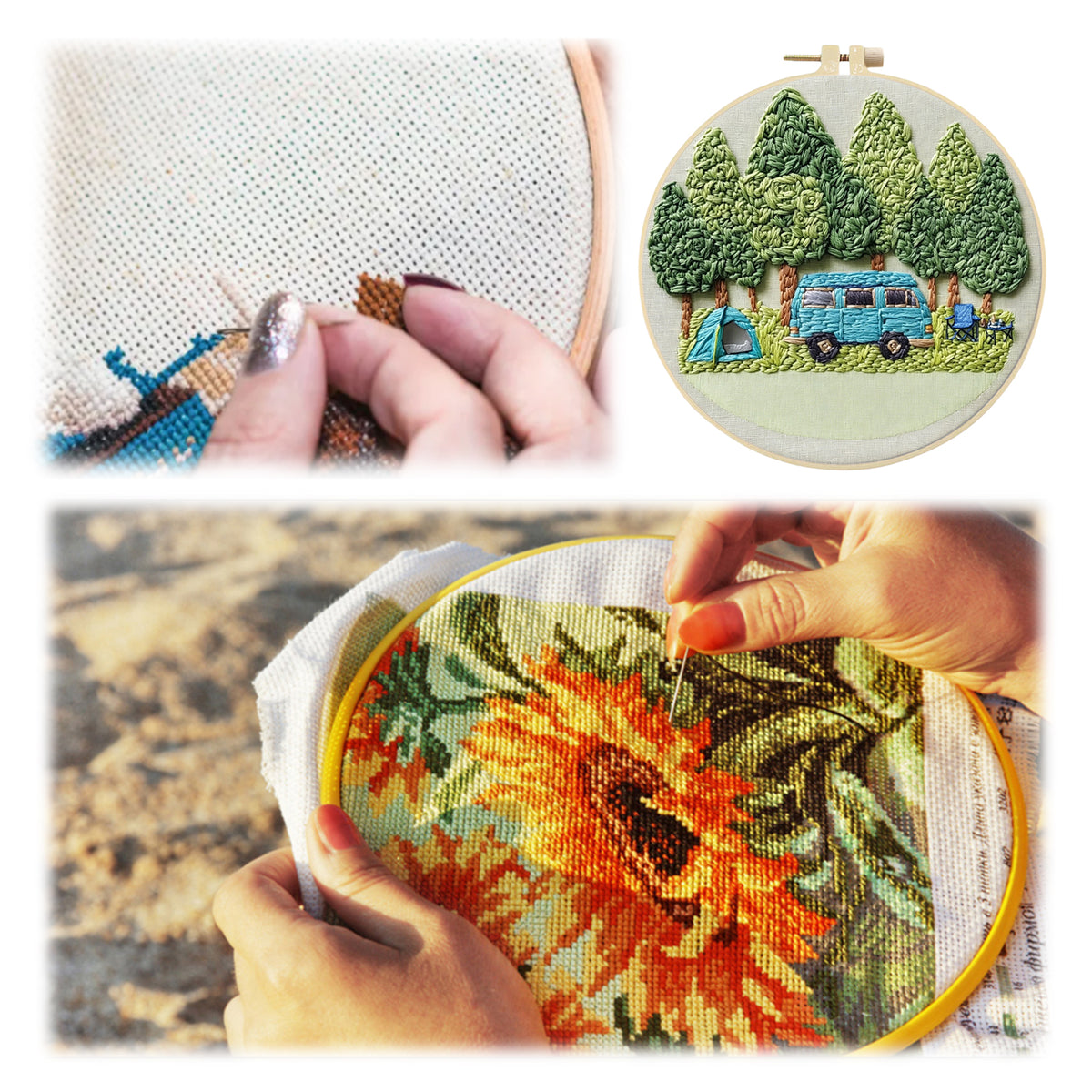 Pine Camp – DIY-Stickset für Kreuzstich mit Vorlage, Baumwollgarnen, Nadeln und Stickrahmen, 30 × 30 cm / 11,81 × 11,81 Zoll