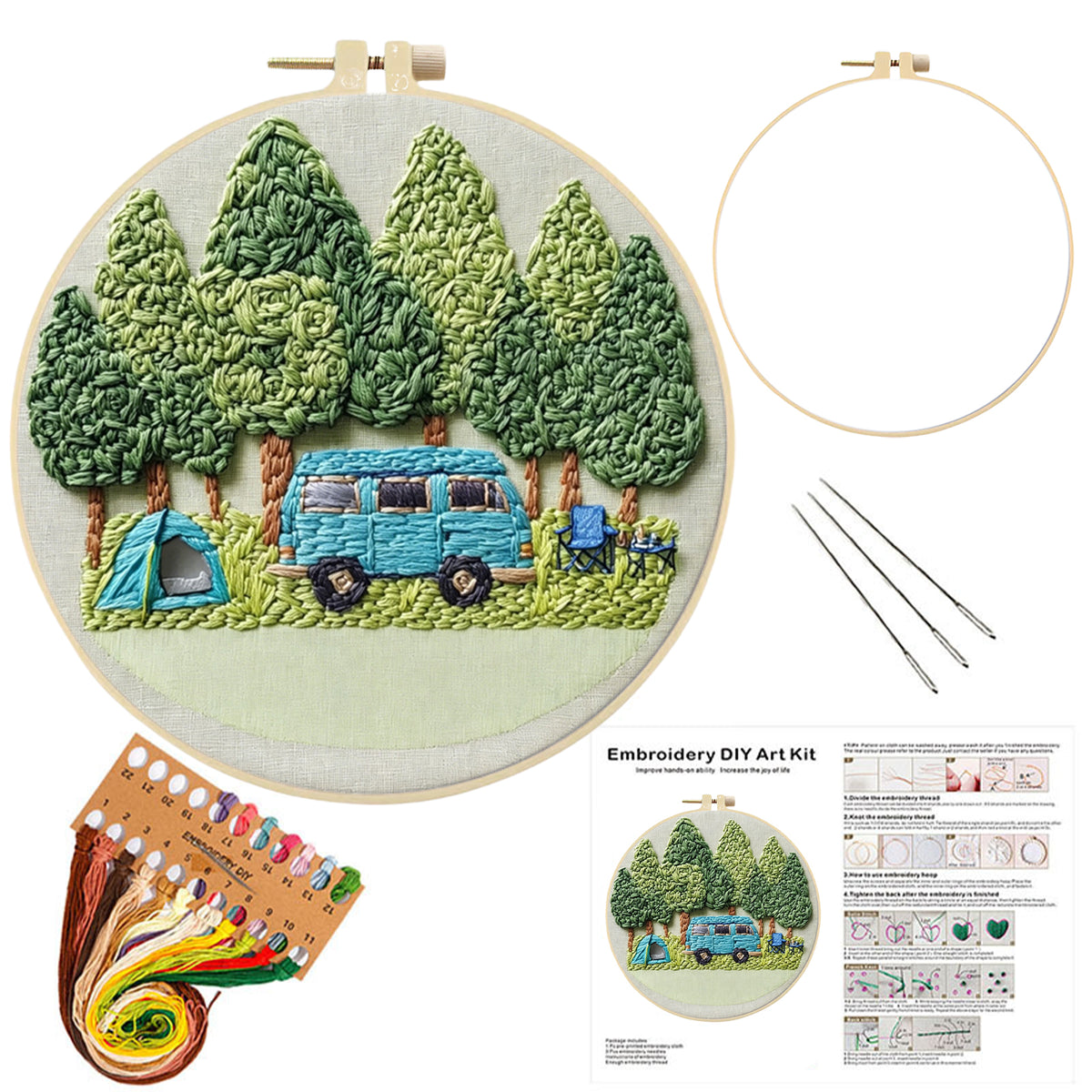 Pine Camp – DIY-Stickset für Kreuzstich mit Vorlage, Baumwollgarnen, Nadeln und Stickrahmen, 30 × 30 cm / 11,81 × 11,81 Zoll