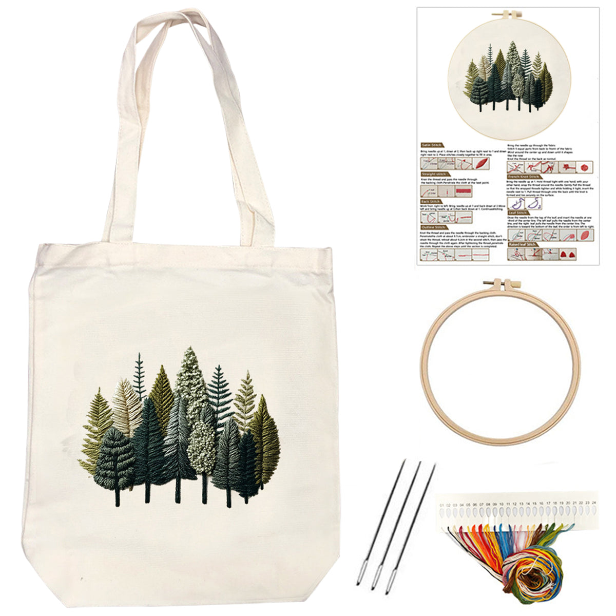 Green Pines - DIY Embroidery Cross Stitch Kit with Pattern Cotton Threads Needles Hoop 32×37CM/12.60×14.57in