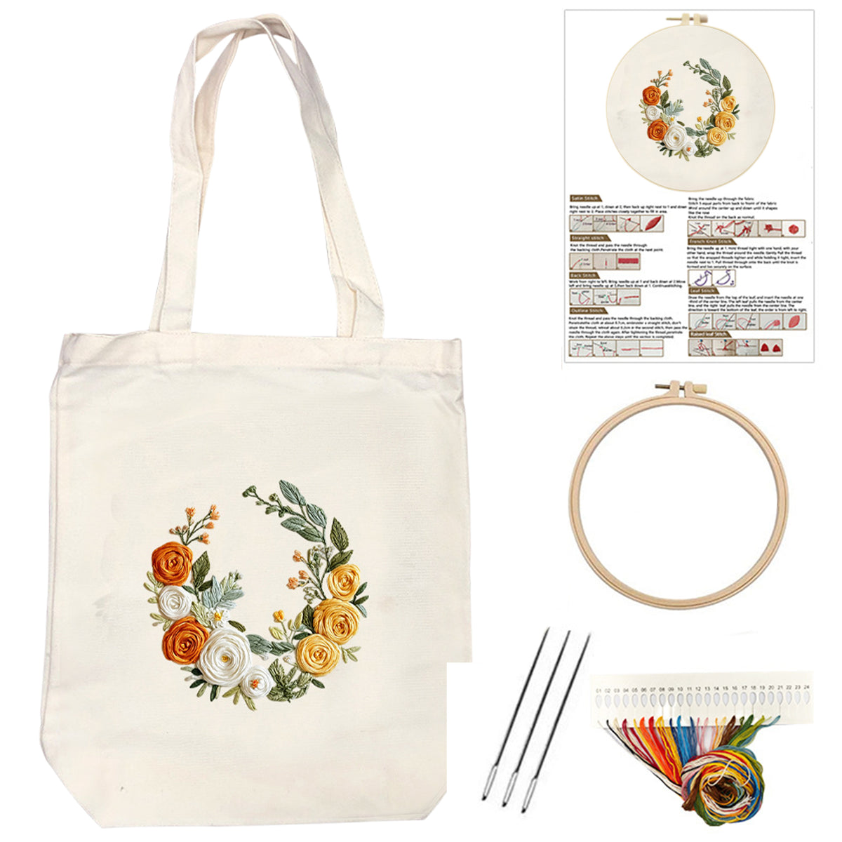 Crescent Roses - DIY Embroidery Cross Stitch Kit with Pattern Cotton Threads Needles Hoop 32×37CM/12.60×14.57in
