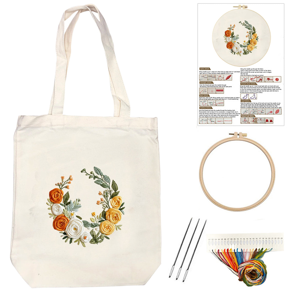 Crescent Roses - DIY Embroidery Cross Stitch Kit with Pattern Cotton Threads Needles Hoop 32×37CM/12.60×14.57in