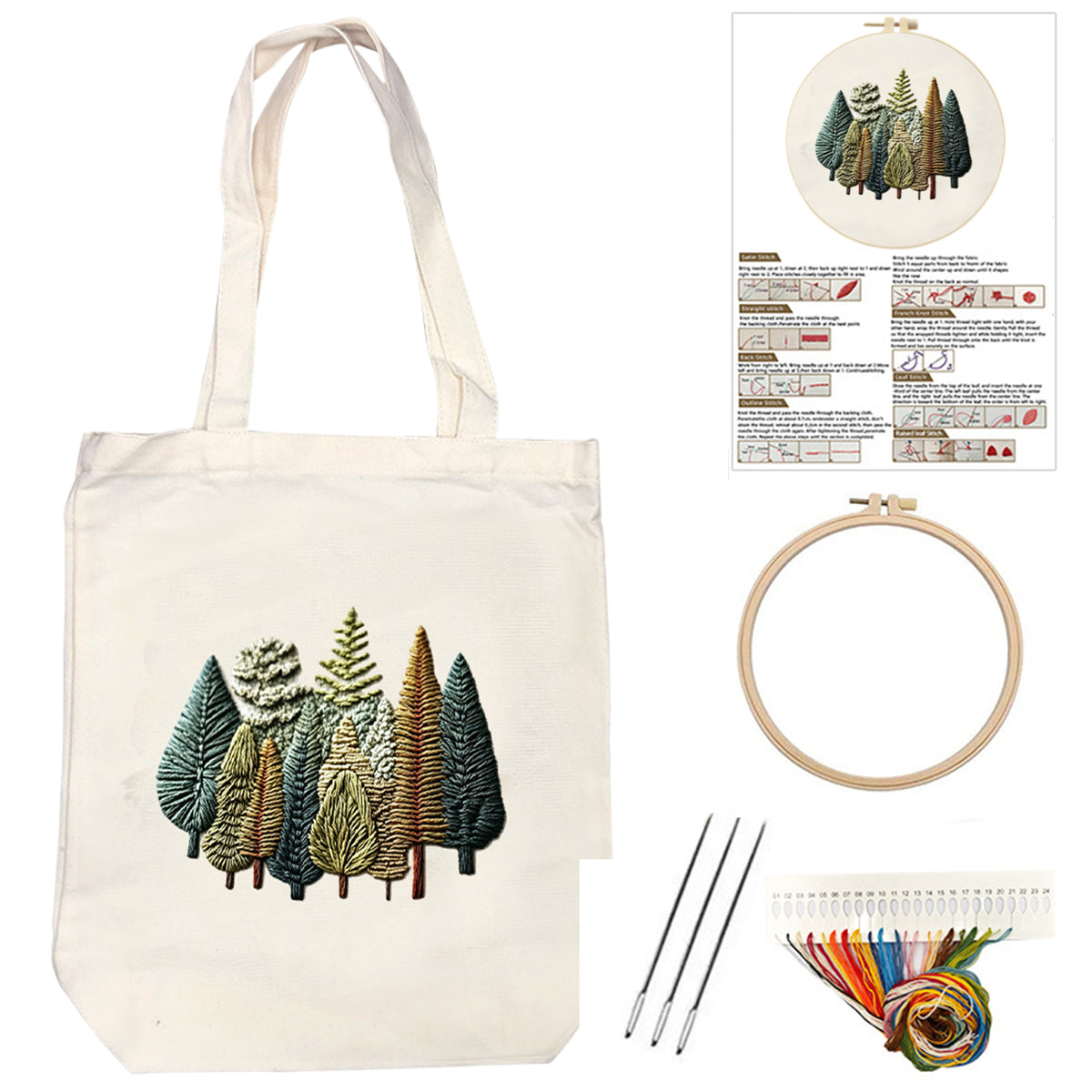 Vintage Woods - DIY Embroidery Cross Stitch Kit with Pattern Cotton Threads Needles Hoop 32×37CM/12.60×14.57in