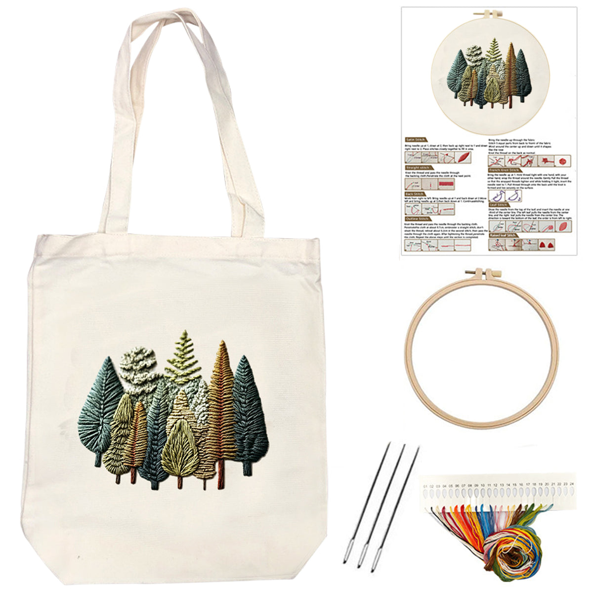 Vintage Woods - DIY Embroidery Cross Stitch Kit with Pattern Cotton Threads Needles Hoop 32×37CM/12.60×14.57in
