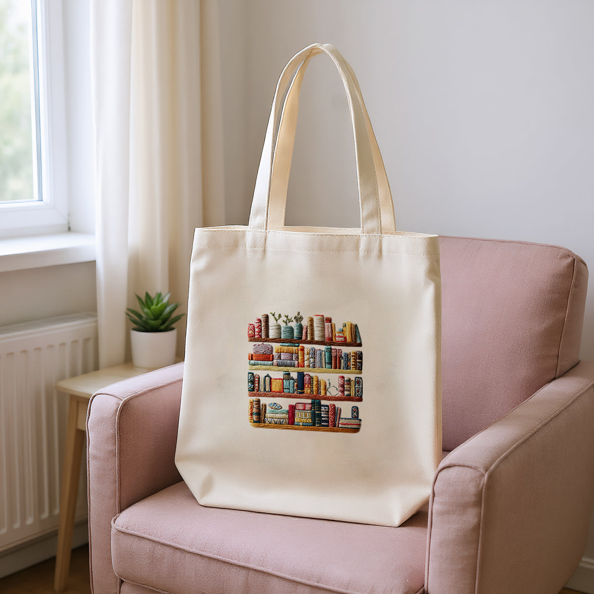 Book Shelf - DIY Embroidery Cross Stitch Kit with Pattern Cotton Threads Needles Hoop 32×37CM/12.60×14.57in