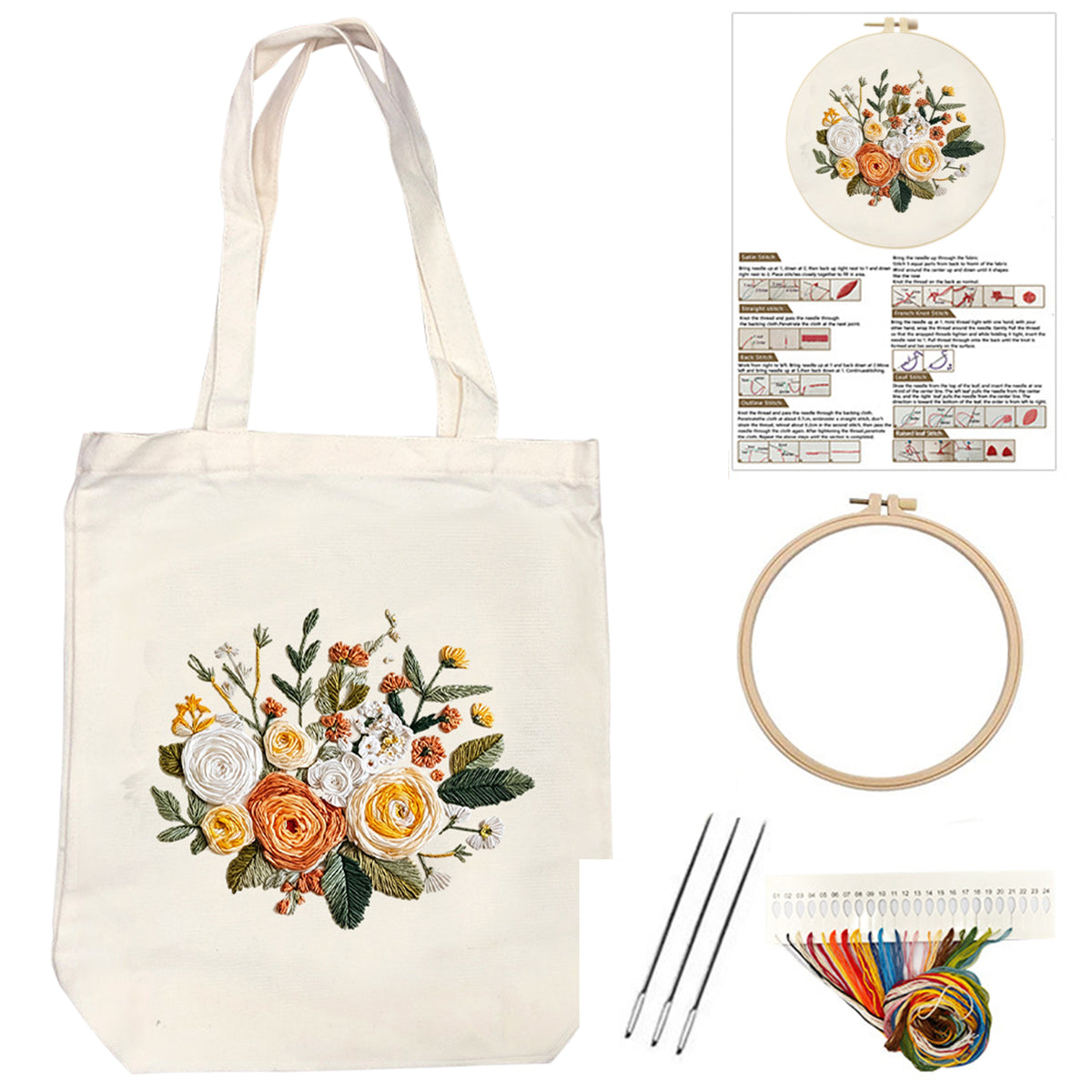Apricot Bouquet - DIY Embroidery Cross Stitch Kit with Pattern Cotton Threads Needles Hoop 32×37CM/12.60×14.57in