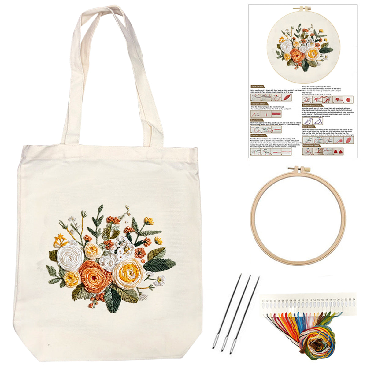 Apricot Bouquet - DIY Embroidery Cross Stitch Kit with Pattern Cotton Threads Needles Hoop 32×37CM/12.60×14.57in