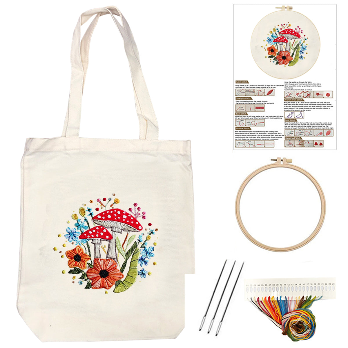 Fly Agaric - DIY Embroidery Cross Stitch Kit with Pattern Cotton Threads Needles Hoop 32×37CM/12.60×14.57in
