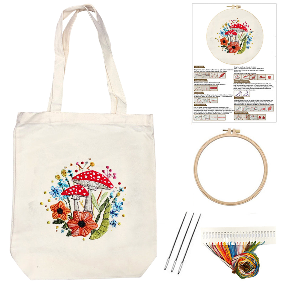 Fly Agaric - DIY Embroidery Cross Stitch Kit with Pattern Cotton Threads Needles Hoop 32×37CM/12.60×14.57in