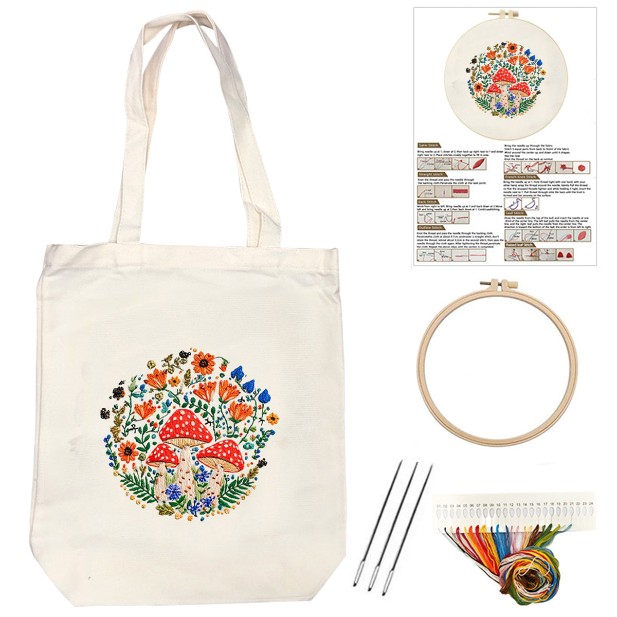 Forest Mushrooms - DIY Embroidery Cross Stitch Kit with Pattern Cotton Threads Needles Hoop 32×37CM/12.60×14.57in