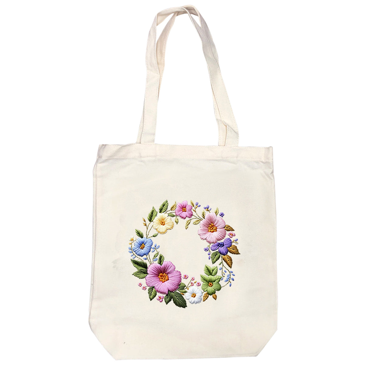 Blumenkranz – DIY-Stickset für Kreuzstich mit Muster, Baumwollgarnen, Nadeln und Stickrahmen, 32×37 cm