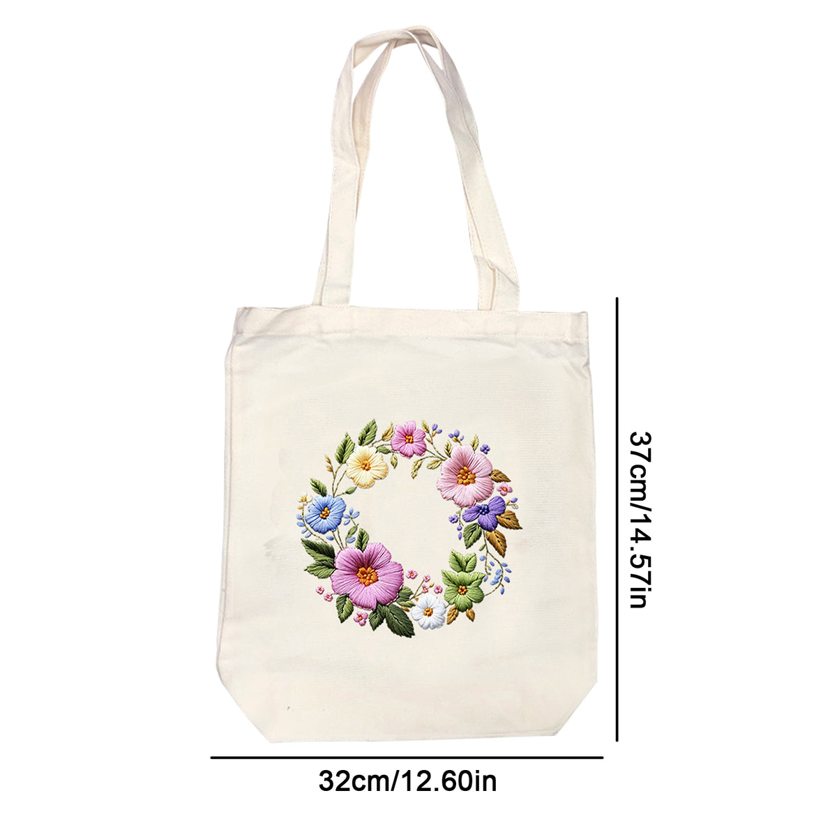 Blumenkranz – DIY-Stickset für Kreuzstich mit Muster, Baumwollgarnen, Nadeln und Stickrahmen, 32×37 cm