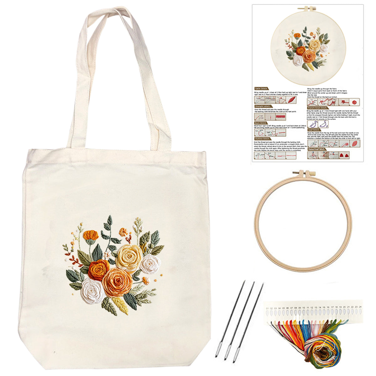 Peach Bouquet - DIY Embroidery Cross Stitch Kit with Pattern Cotton Threads Needles Hoop 32×37CM/12.60×14.57in