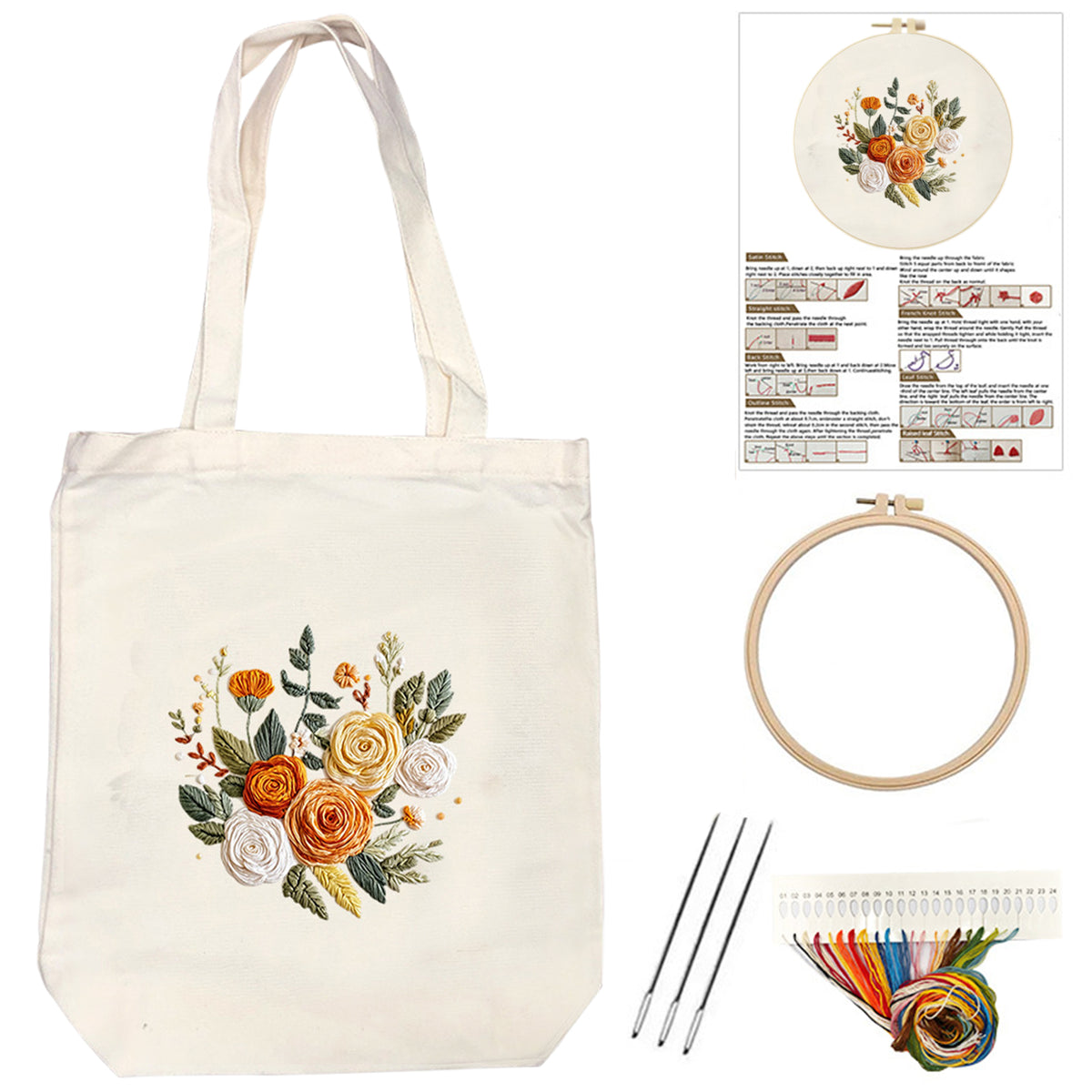 Peach Bouquet - DIY Embroidery Cross Stitch Kit with Pattern Cotton Threads Needles Hoop 32×37CM/12.60×14.57in