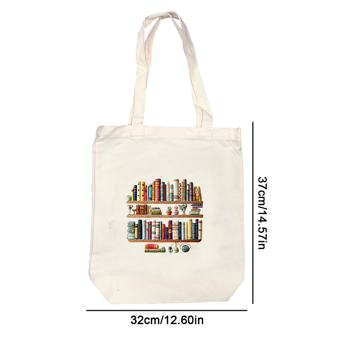 Bücherregal - DIY Stickset Kreuzstich mit Vorlage, Baumwollgarnen, Nadeln und Stickrahmen 32 × 37 cm / 12,60 × 14,57 Zoll