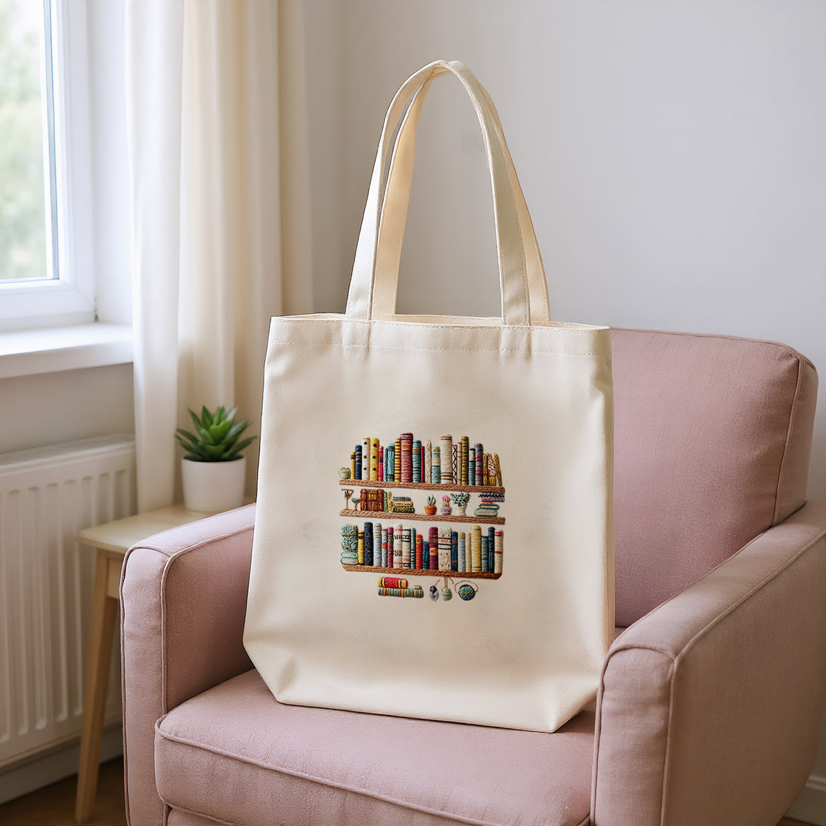 Bücherregal - DIY Stickset Kreuzstich mit Vorlage, Baumwollgarnen, Nadeln und Stickrahmen 32 × 37 cm / 12,60 × 14,57 Zoll