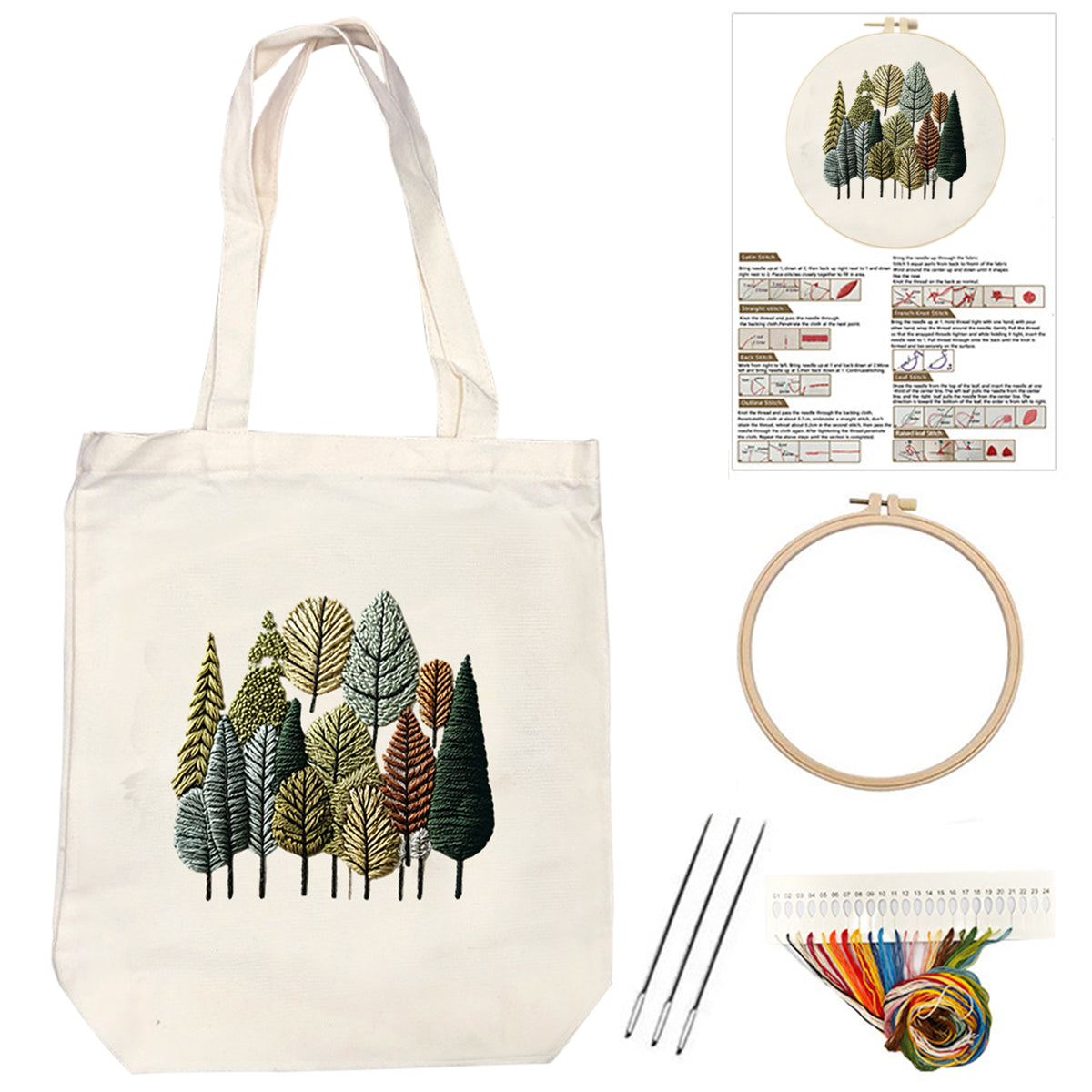 Autumn Pines - DIY Embroidery Cross Stitch Kit with Pattern Cotton Threads Needles Hoop 32×37CM/12.60×14.57in
