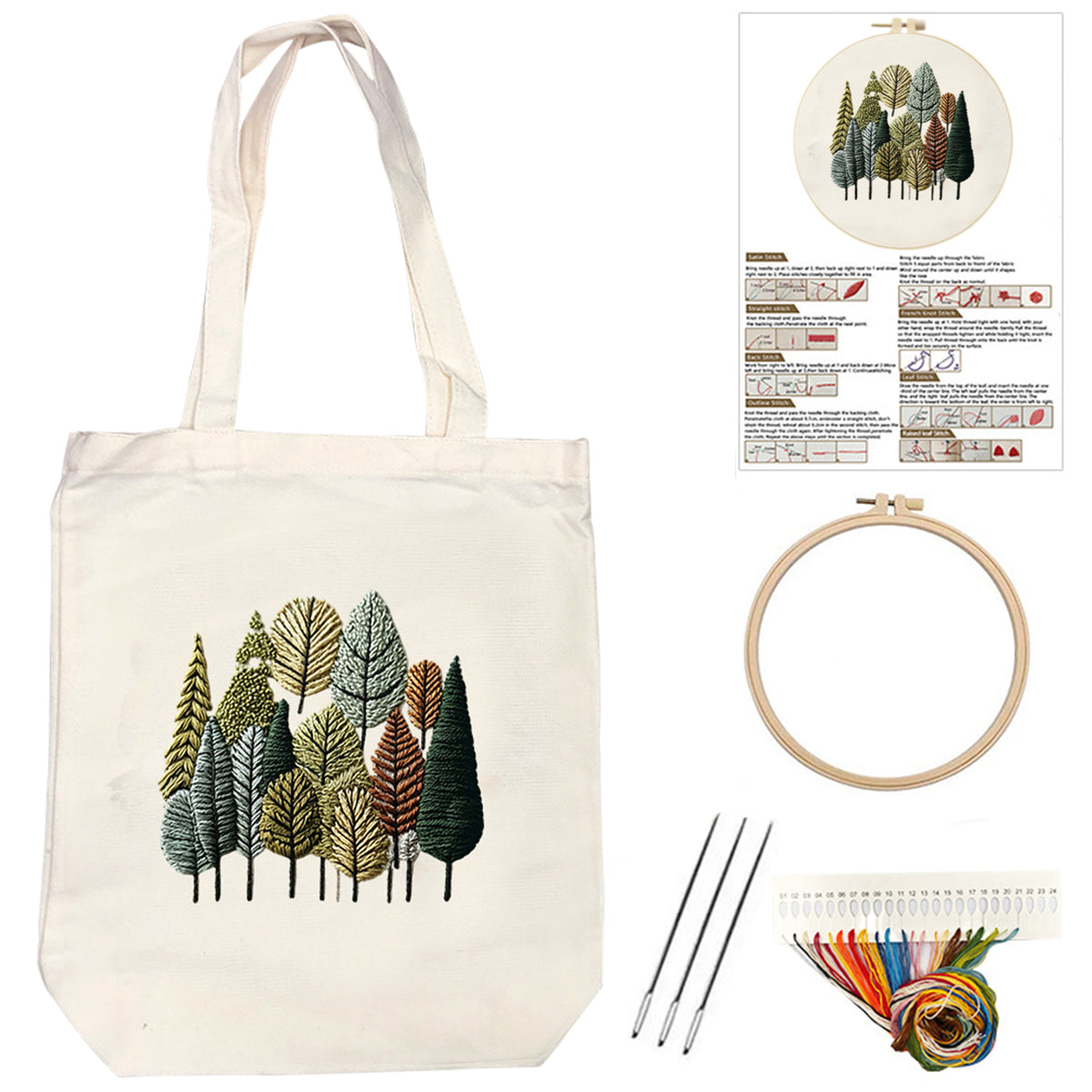 Autumn Pines - DIY Embroidery Cross Stitch Kit with Pattern Cotton Threads Needles Hoop 32×37CM/12.60×14.57in