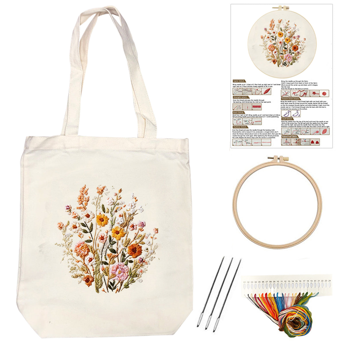 Wild Autumn Blooms - DIY Embroidery Cross Stitch Kit with Pattern Cotton Threads Needles Hoop 32×37CM/12.60×14.57in