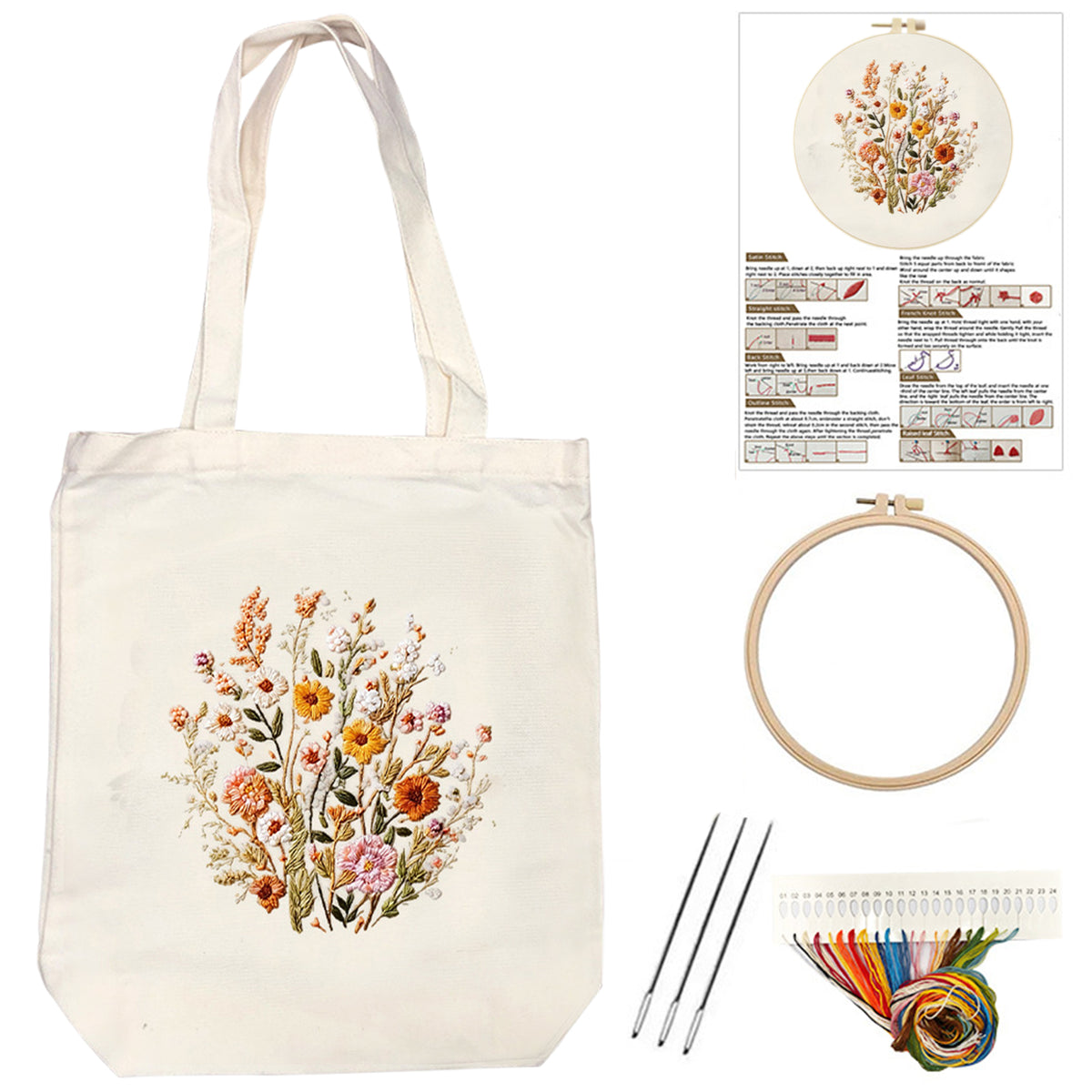 Wild Autumn Blooms - DIY Embroidery Cross Stitch Kit with Pattern Cotton Threads Needles Hoop 32×37CM/12.60×14.57in