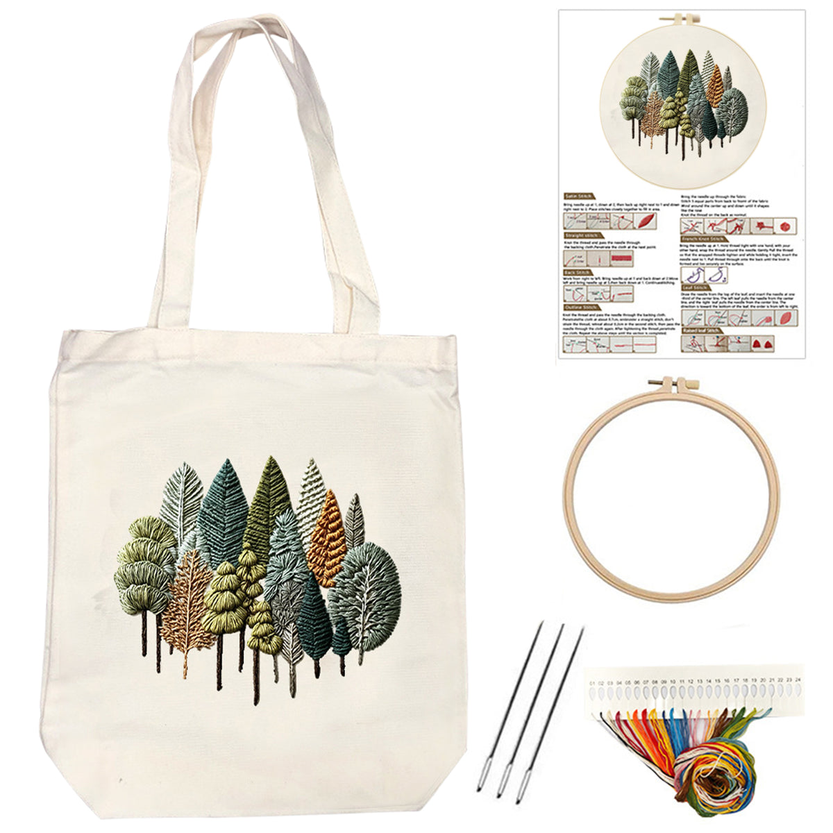 Vintage Woods - DIY Embroidery Cross Stitch Kit with Pattern Cotton Threads Needles Hoop 32×37CM/12.60×14.57in