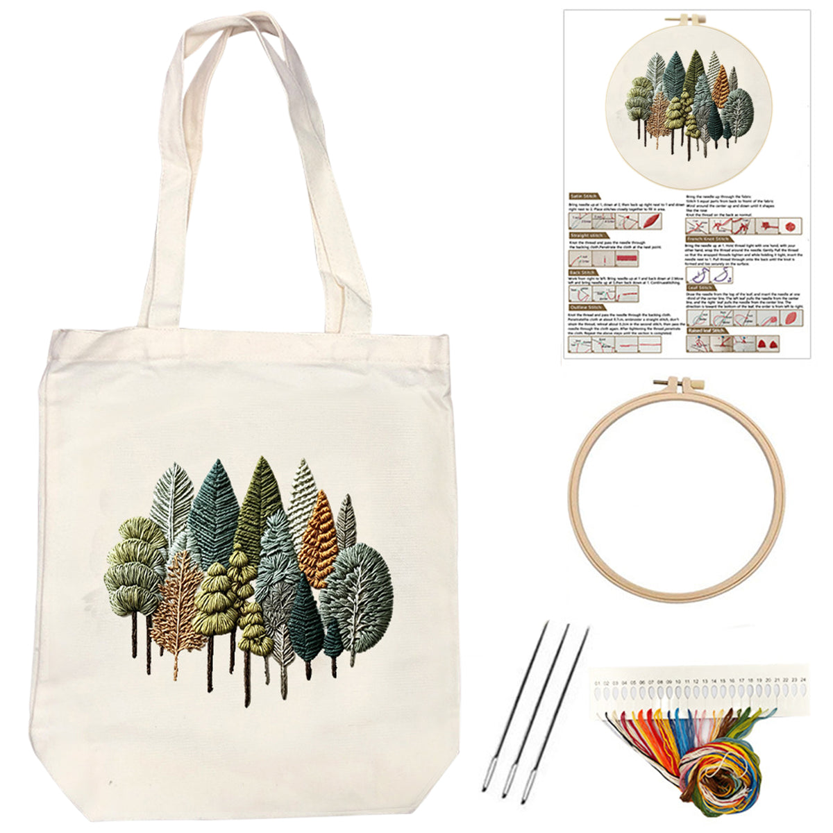 Vintage Woods - DIY Embroidery Cross Stitch Kit with Pattern Cotton Threads Needles Hoop 32×37CM/12.60×14.57in