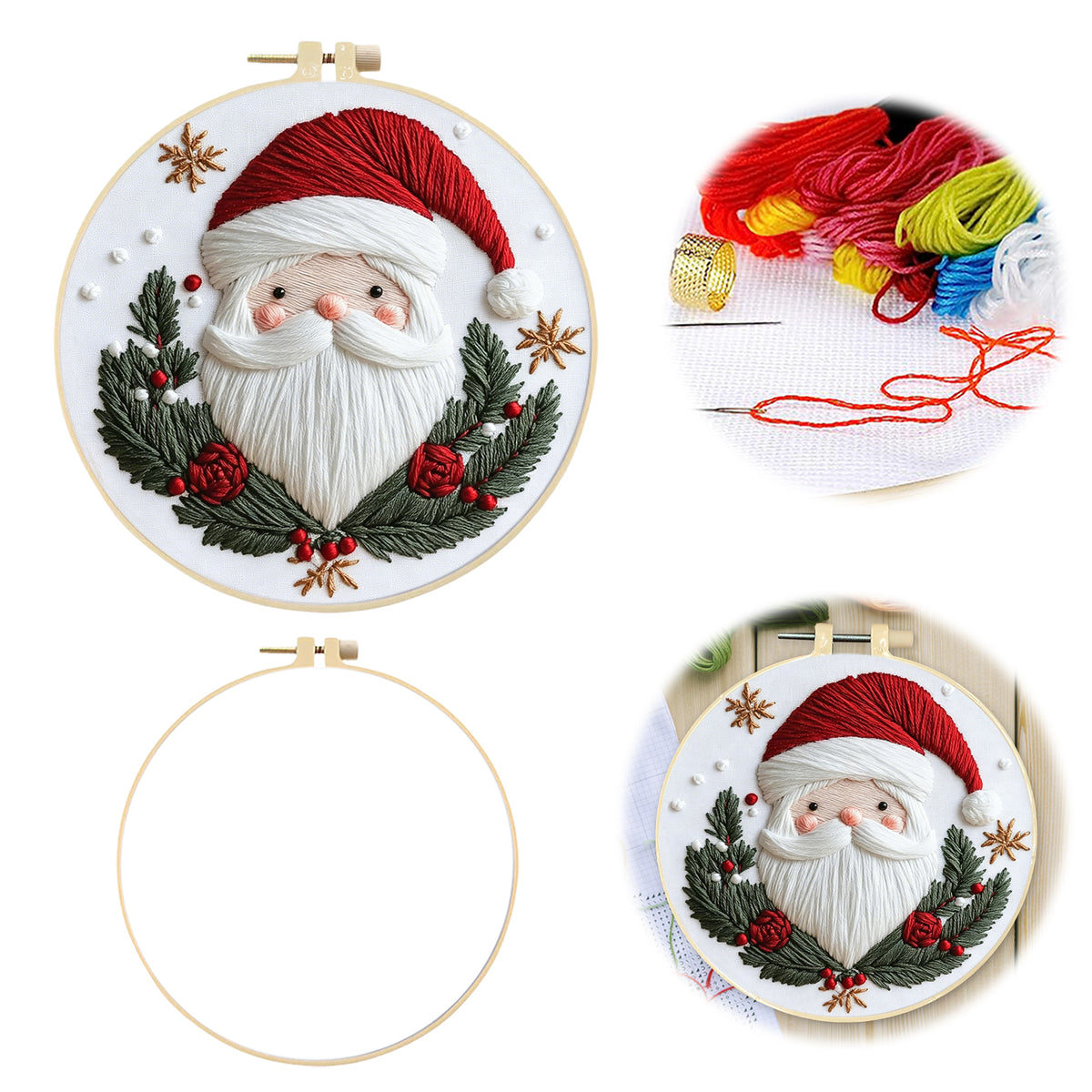 Weihnachts-Stickerei – DIY-Stickset Kreuzstich mit Muster, Baumwollgarnen, Nadeln und Stickrahmen 30×30 cm