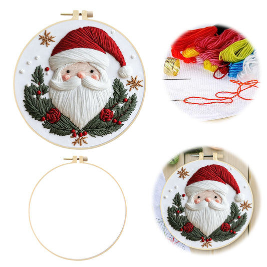 Weihnachts-Stickerei – DIY-Stickset Kreuzstich mit Muster, Baumwollgarnen, Nadeln und Stickrahmen 30×30 cm