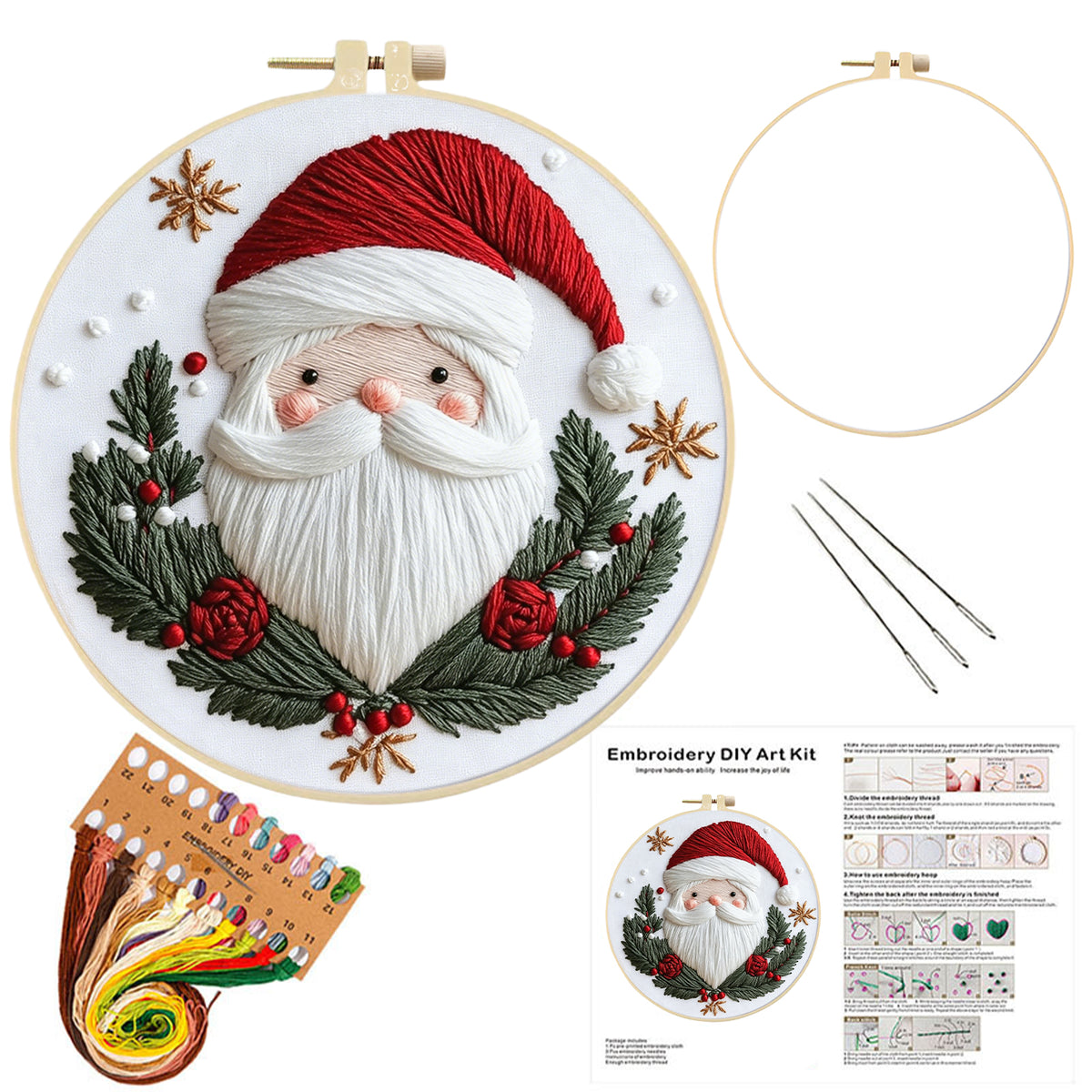 Weihnachts-Stickerei – DIY-Stickset Kreuzstich mit Muster, Baumwollgarnen, Nadeln und Stickrahmen 30×30 cm