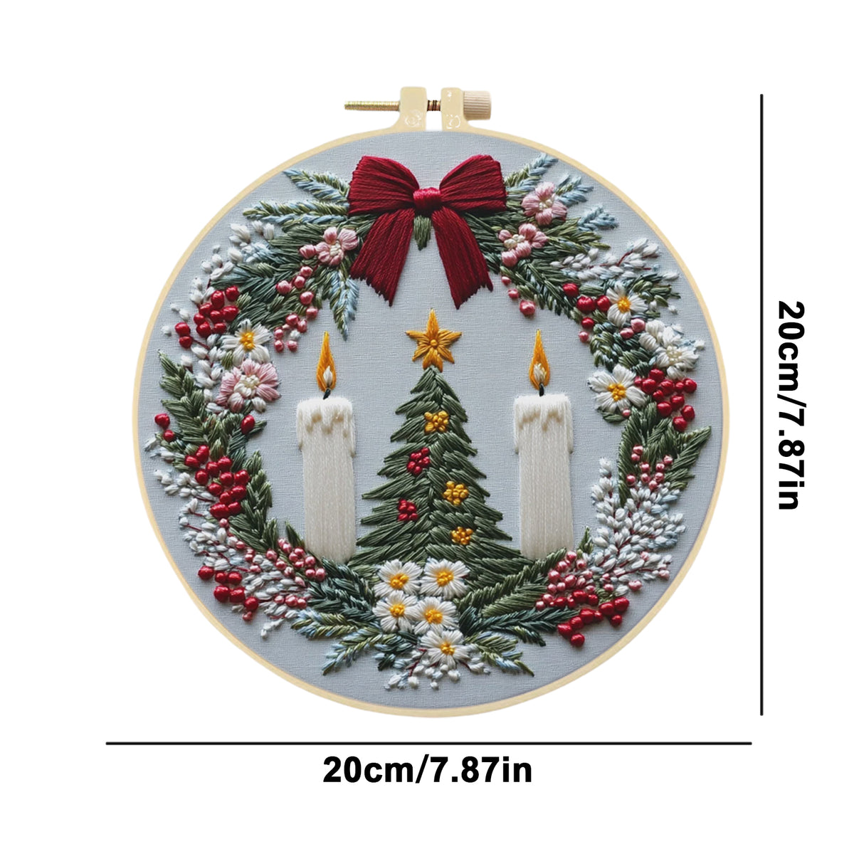 Xmas Wreath - DIY Embroidery Cross Stitch Kit with Pattern Cotton Threads Needles Hoop 30×30CM/11.81×11.81in