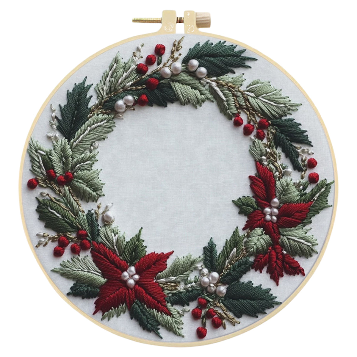 Poinsettia Wreath - DIY Embroidery Cross Stitch Kit with Pattern Cotton Threads Needles Hoop 30×30CM/11.81×11.81in