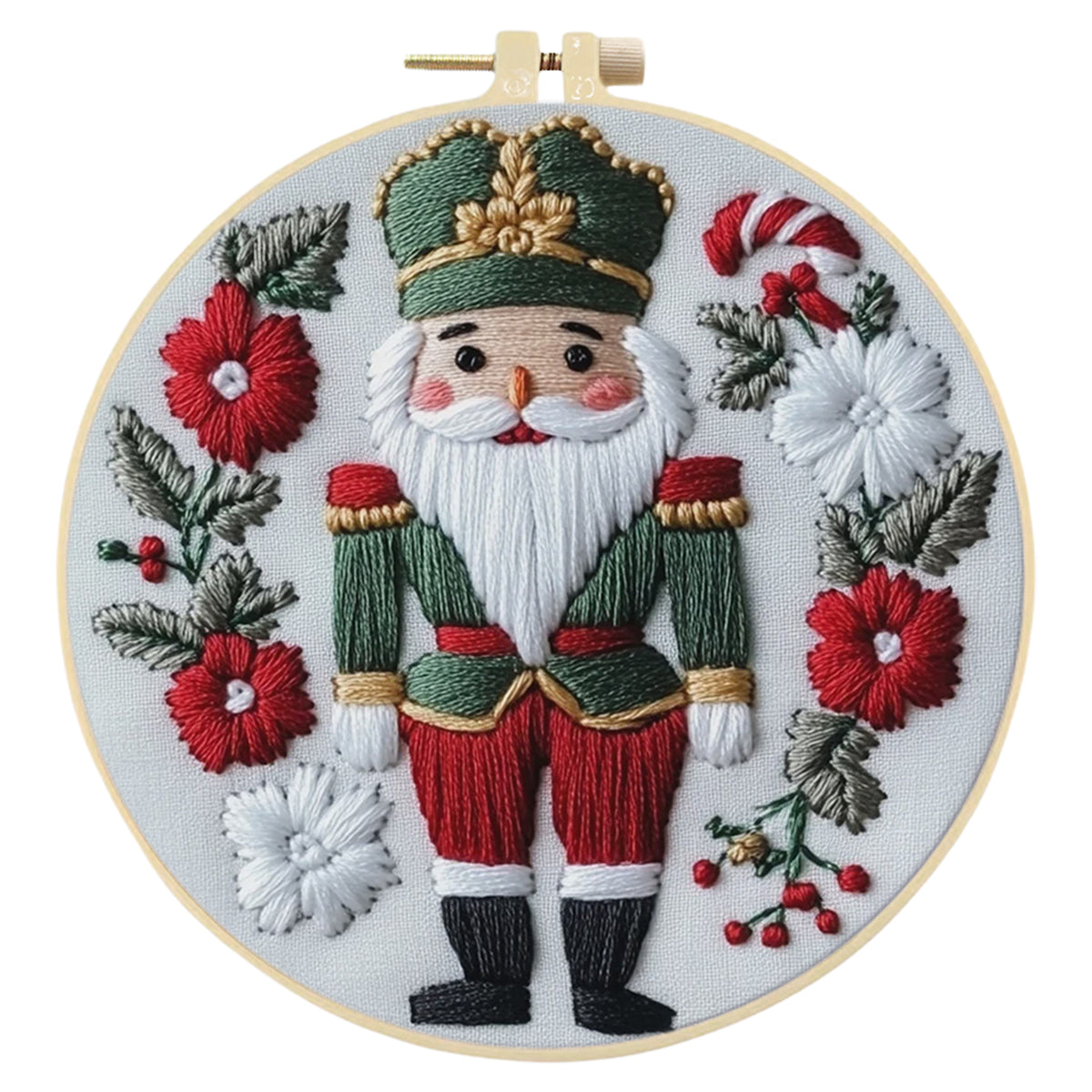 Nutcracker Doll - DIY Embroidery Cross Stitch Kit with Pattern Cotton Threads Needles Hoop 30×30CM/11.81×11.81in