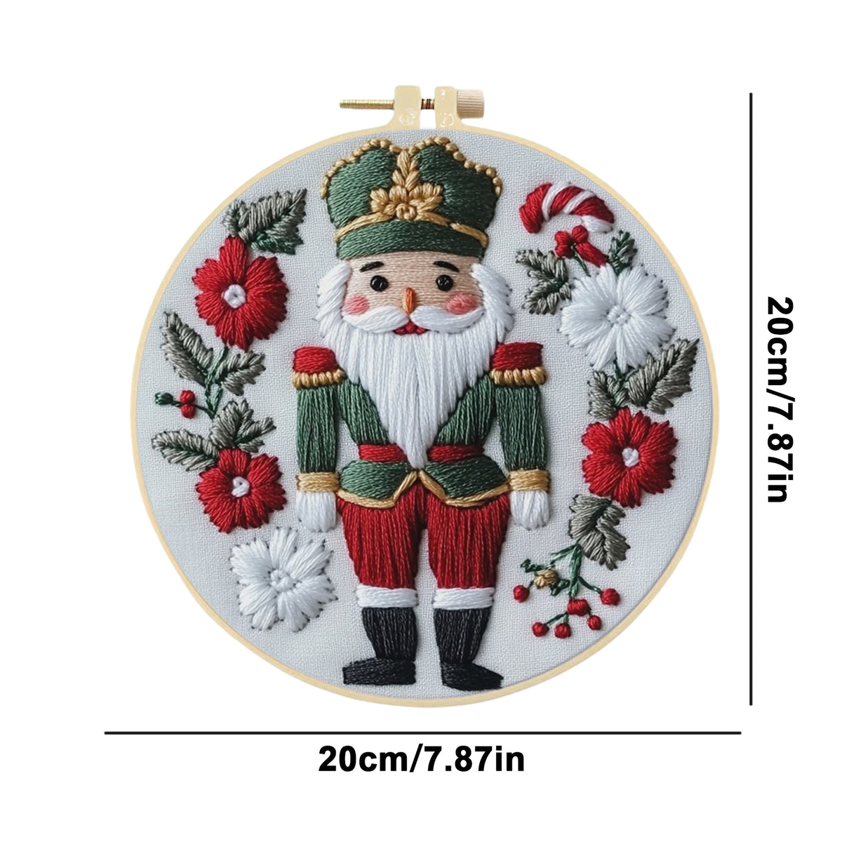 Nutcracker Doll - DIY Embroidery Cross Stitch Kit with Pattern Cotton Threads Needles Hoop 30×30CM/11.81×11.81in