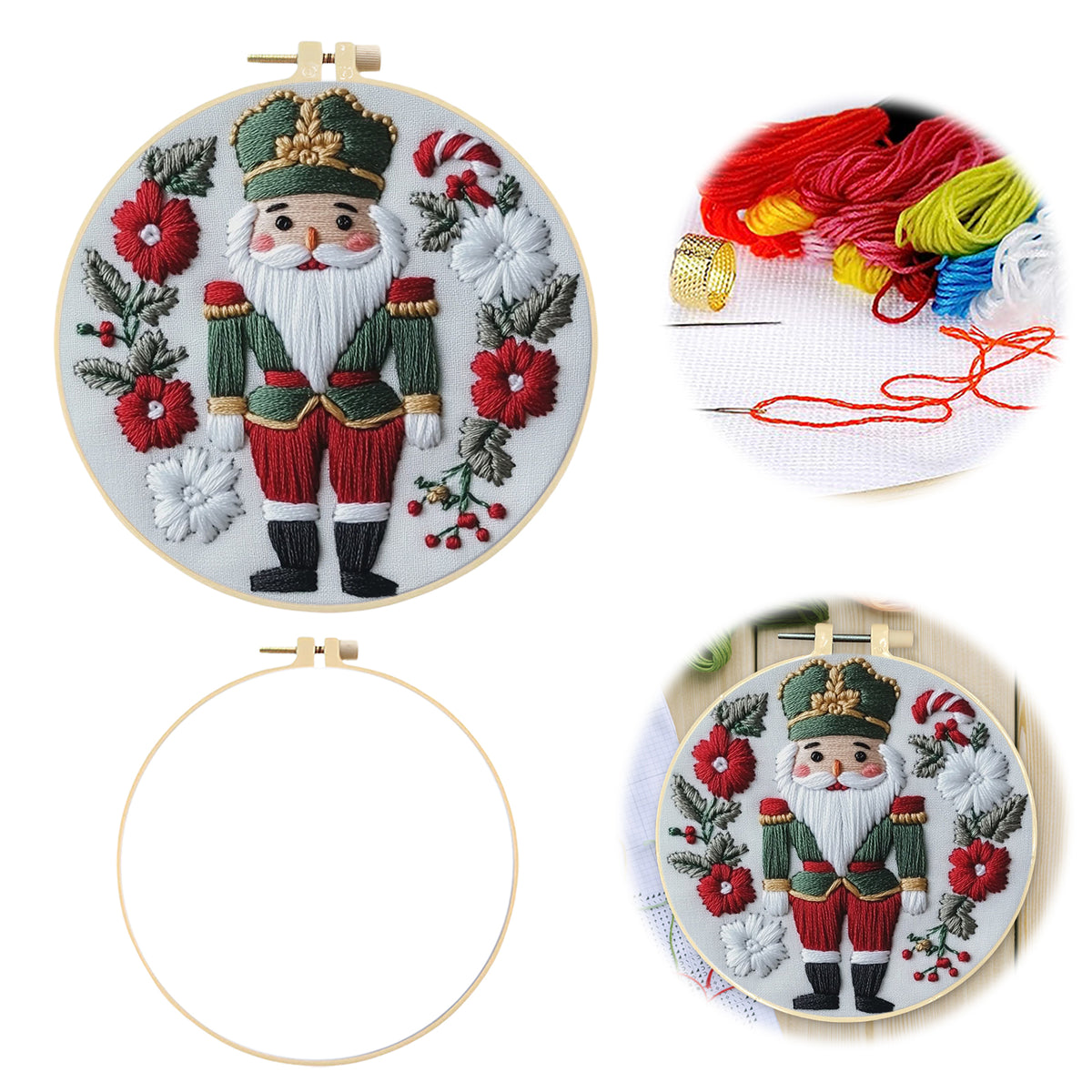Nutcracker Doll - DIY Embroidery Cross Stitch Kit with Pattern Cotton Threads Needles Hoop 30×30CM/11.81×11.81in