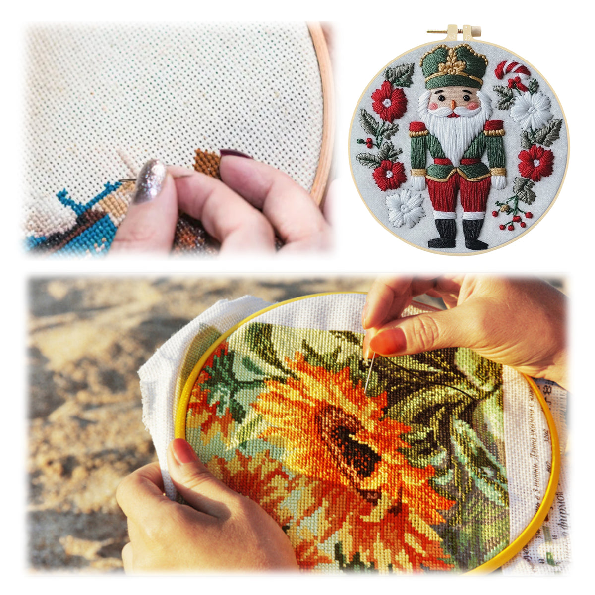 Nutcracker Doll - DIY Embroidery Cross Stitch Kit with Pattern Cotton Threads Needles Hoop 30×30CM/11.81×11.81in