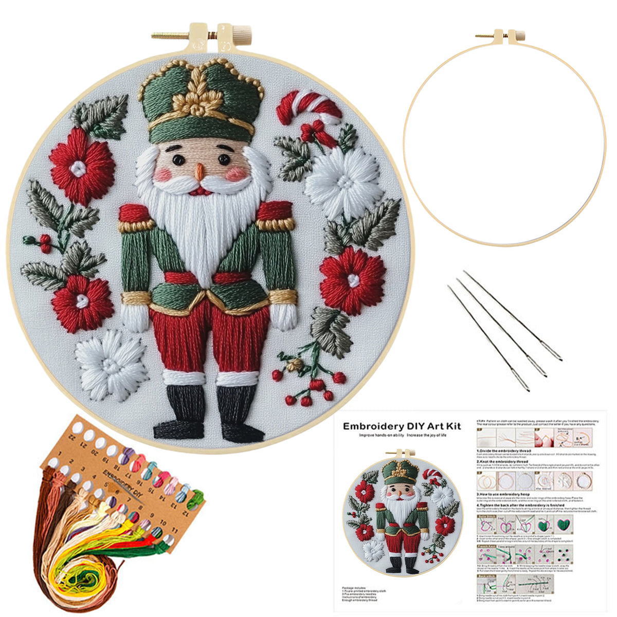 Nutcracker Doll - DIY Embroidery Cross Stitch Kit with Pattern Cotton Threads Needles Hoop 30×30CM/11.81×11.81in