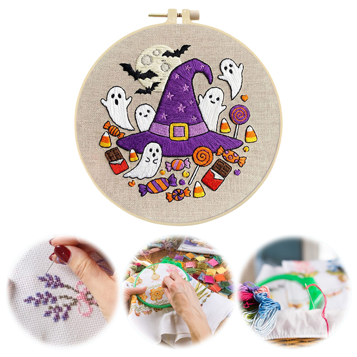 Moon Candy - DIY Embroidery Cross Stitch Kit with Pattern Cotton Threads Needles Hoop 29×29CM/11.42×11.42in