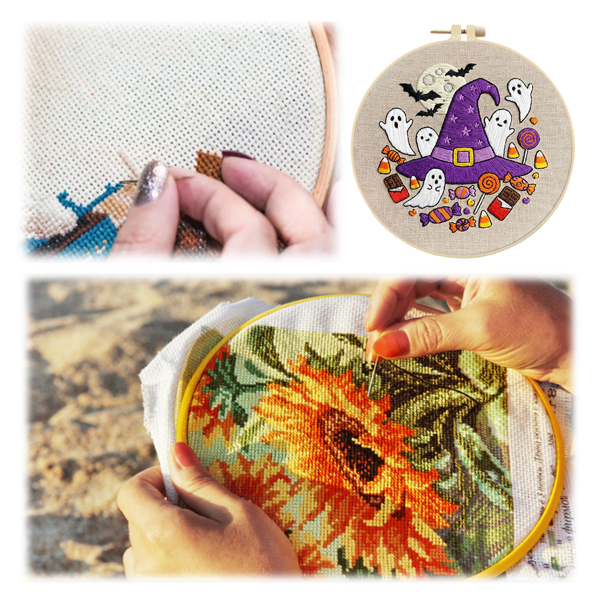 Moon Candy - DIY Embroidery Cross Stitch Kit with Pattern Cotton Threads Needles Hoop 29×29CM/11.42×11.42in