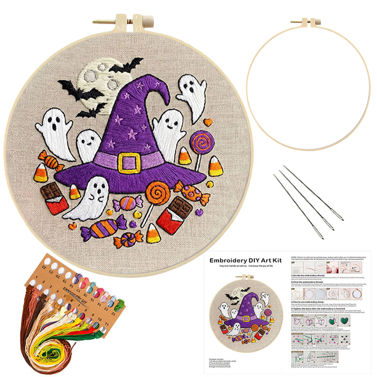 Moon Candy - DIY Embroidery Cross Stitch Kit with Pattern Cotton Threads Needles Hoop 29×29CM/11.42×11.42in