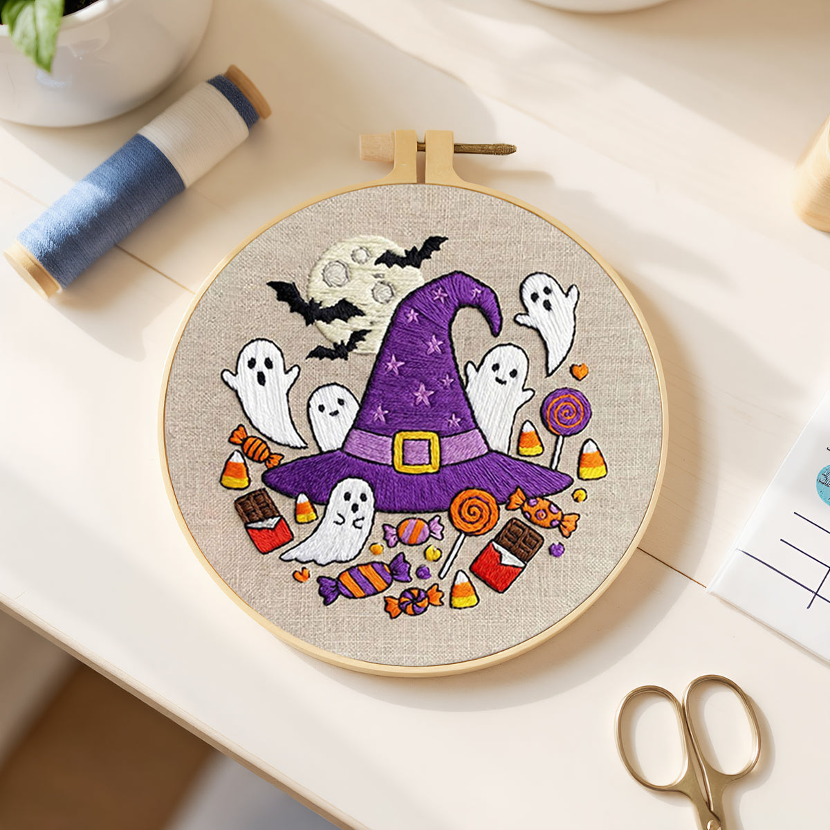 Moon Candy - DIY Embroidery Cross Stitch Kit with Pattern Cotton Threads Needles Hoop 29×29CM/11.42×11.42in