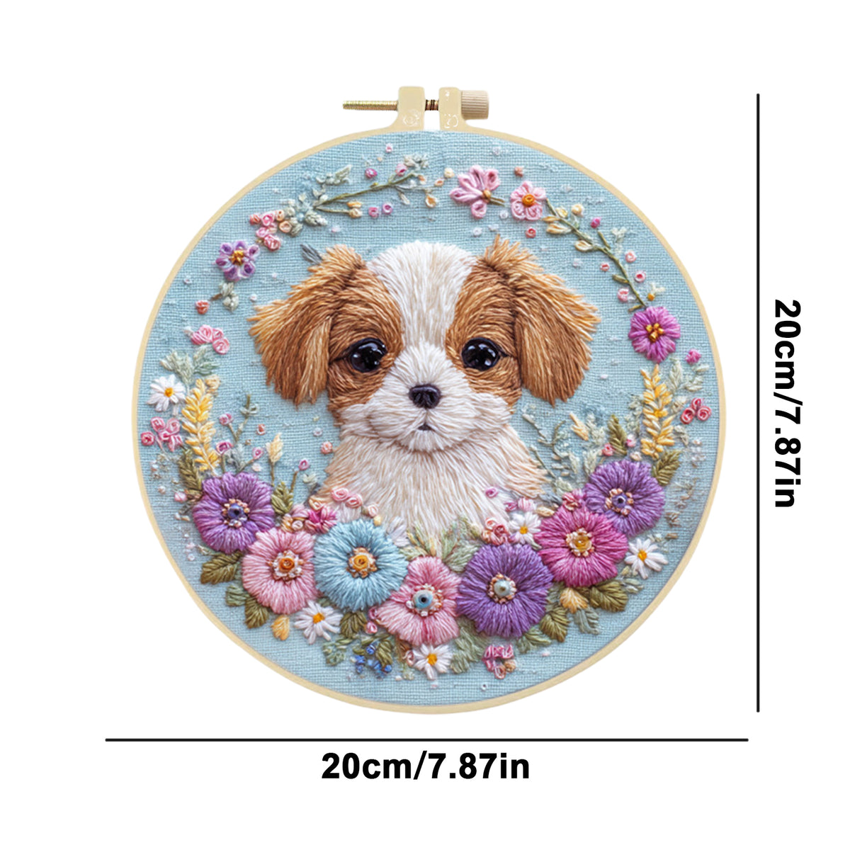 Floral Shih Tzu - DIY Embroidery Cross Stitch Kit with Pattern Cotton Threads Needles Hoop 30×30CM/11.81×11.81in