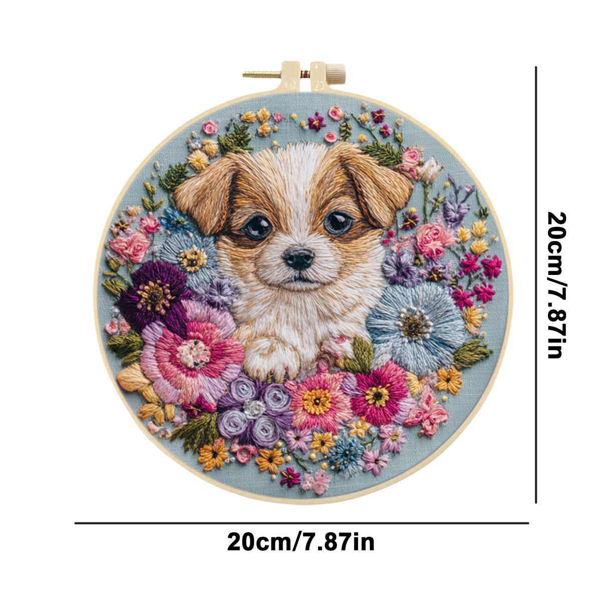Bloom Puppy - DIY Embroidery Cross Stitch Kit with Pattern Cotton Threads Needles Hoop 30×30CM/11.81×11.81in