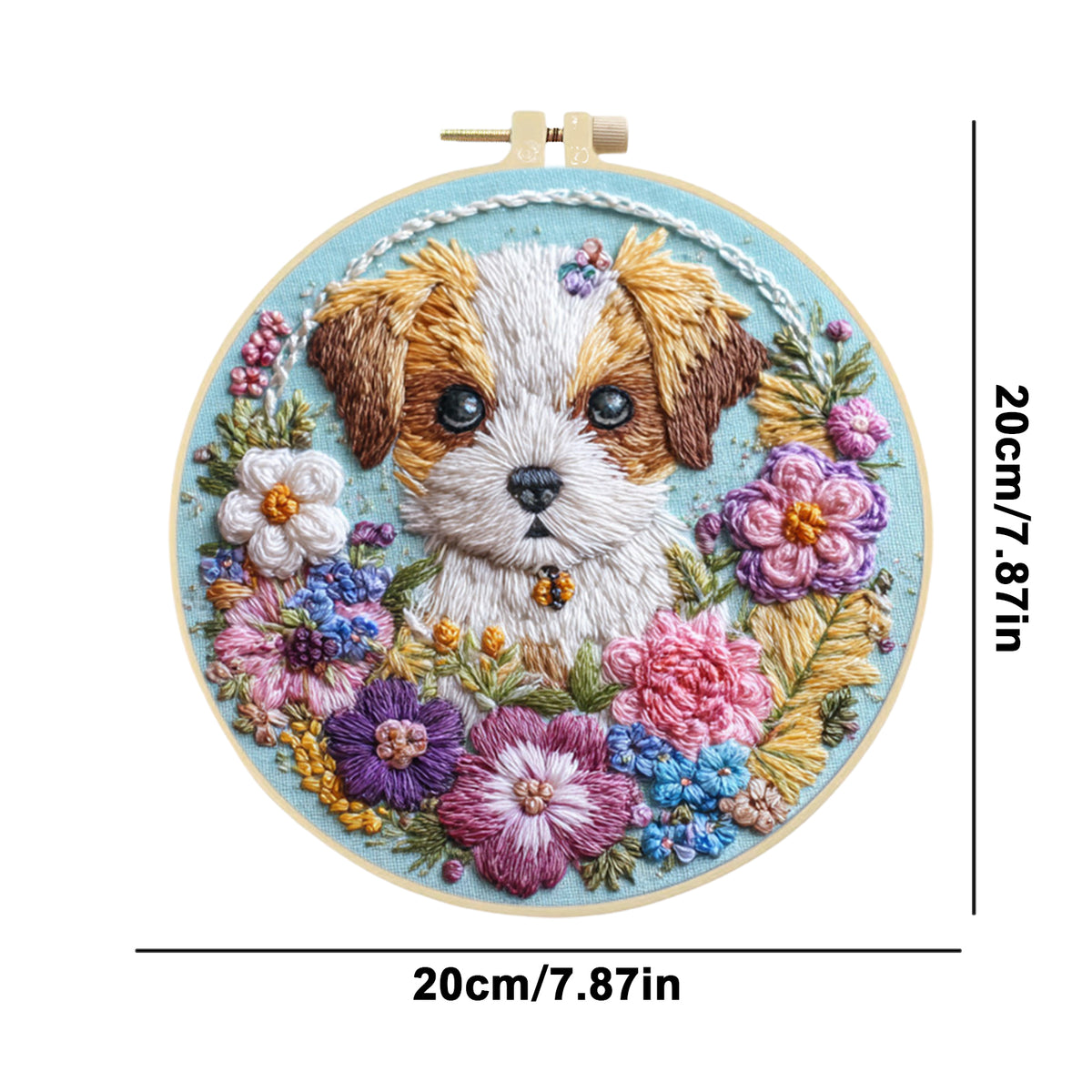 Flower Pup - DIY Embroidery Cross Stitch Kit with Pattern Cotton Threads Needles Hoop 30×30CM/11.81×11.81in