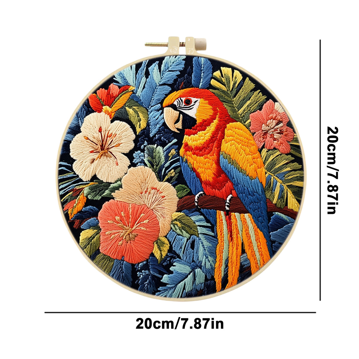 Tropical Macaw - DIY Embroidery Cross Stitch Kit with Pattern Cotton Threads Needles Hoop 29×29CM/11.42×11.42in