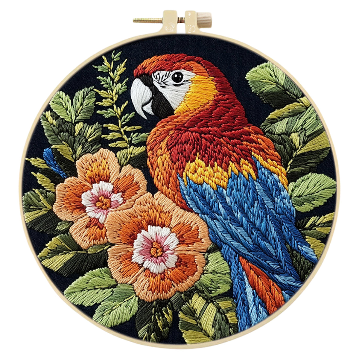 Floral Macaw - DIY Embroidery Cross Stitch Kit with Pattern Cotton Threads Needles Hoop 29×29CM/11.42×11.42in